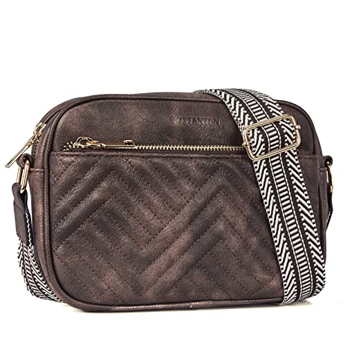BOSTANTEN Quilted Crossbody Bags for Women Vegan Leather Purses Small Shoulder Handbags with Wide Strap