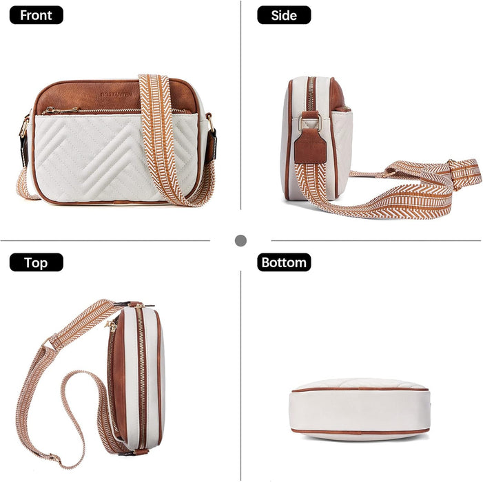 BOSTANTEN Quilted Crossbody Bags for Women Vegan Leather Purses Small Shoulder Handbags with Wide Strap