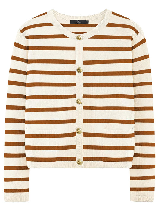 LILLUSORY Women Striped Cardigan Sweaters 2025 Fall Outfit Cloth Fashion Trendy Casual Long Sleeve Tops